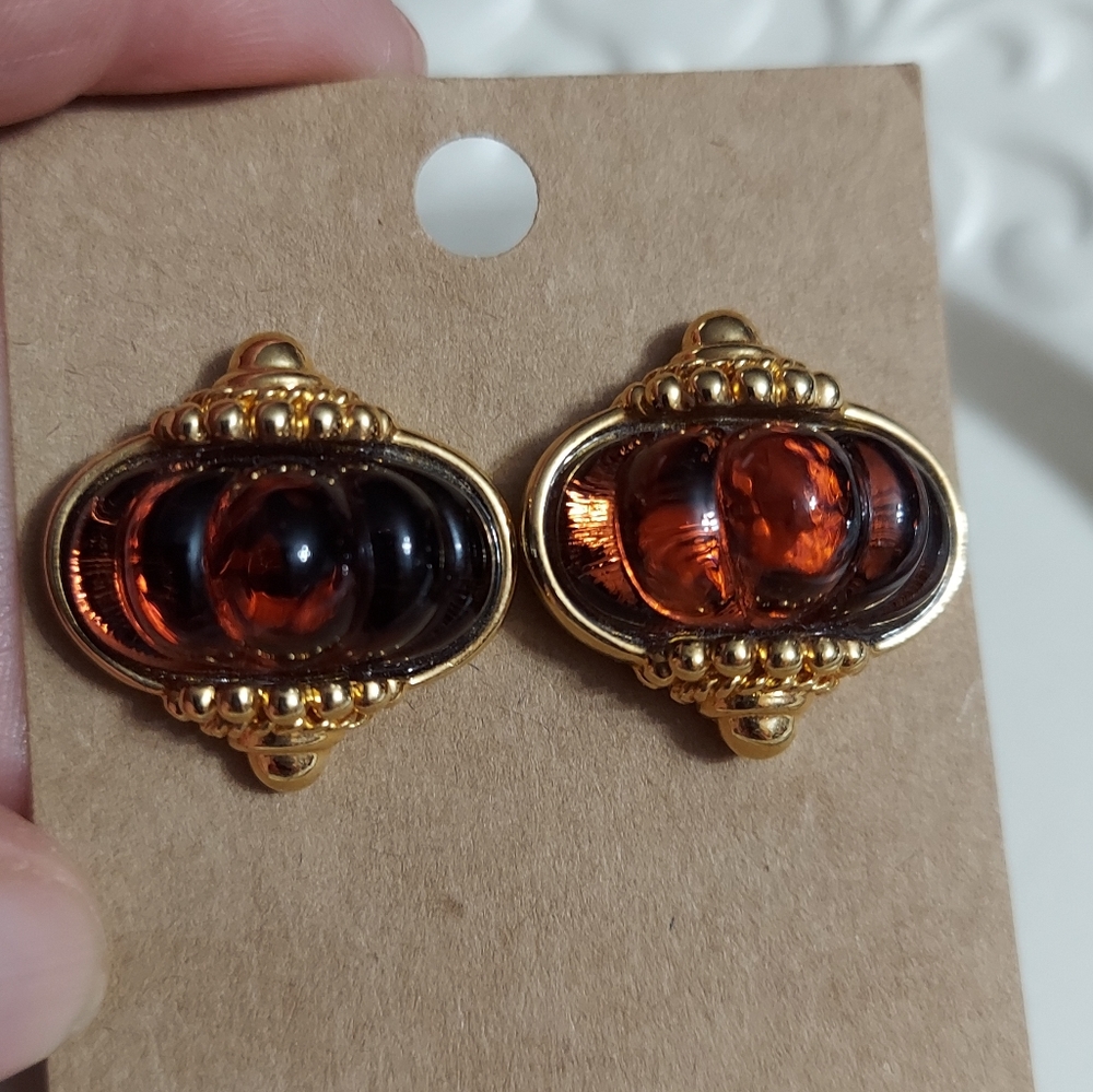 Swarovski Crystal Gold Tone/Faux Amber Earrings